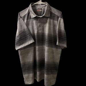 Grand Slam Men Performance Golf Polo Shirt Size Large Gray Black Stripes Causal